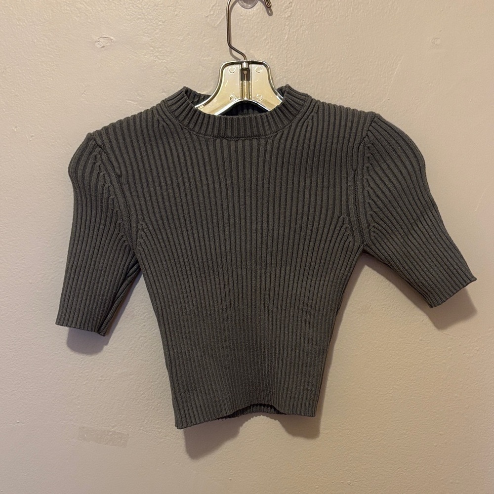 Zara Gray Ribbed Knit Top